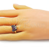 Anillo Multi Piedra 01.341.0102.2 Oro Laminado, Diseño de Osito y Solitario, con Rubi and Negro Micro Pave, Pulido, Dos Tonos (One size fits all)