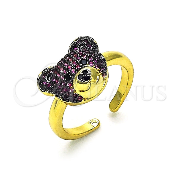 Anillo Multi Piedra 01.341.0102.2 Oro Laminado, Diseño de Osito y Solitario, con Rubi and Negro Micro Pave, Pulido, Dos Tonos (One size fits all)