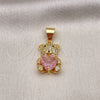 Dije Elegante 05.342.0165.1 Oro Laminado, Diseño de Osito y Corazón, con Rosado Zirconia Cubica and Blanca Micro Pave, Pulido, Tono Dorado
