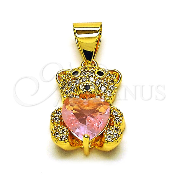 Dije Elegante 05.342.0165.1 Oro Laminado, Diseño de Osito y Corazón, con Rosado Zirconia Cubica and Blanca Micro Pave, Pulido, Tono Dorado