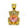 Dije Elegante 05.342.0165.1 Oro Laminado, Diseño de Osito y Corazón, con Rosado Zirconia Cubica and Blanca Micro Pave, Pulido, Tono Dorado