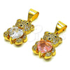 Dije Elegante 05.342.0165.1 Oro Laminado, Diseño de Osito y Corazón, con Rosado Zirconia Cubica and Blanca Micro Pave, Pulido, Tono Dorado