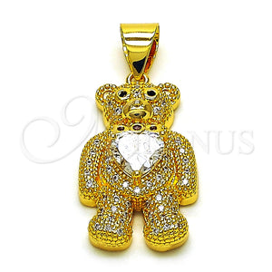 Dije Elegante 05.342.0166 Oro Laminado, Diseño de Osito y Corazón, con Blanca Zirconia Cubica and Blanca Micro Pave, Pulido, Tono Dorado