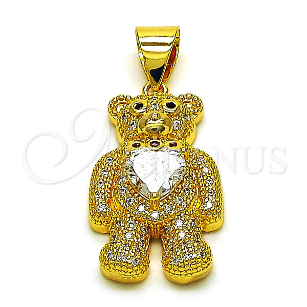 Dije Elegante 05.342.0166 Oro Laminado, Diseño de Osito y Corazón, con Blanca Zirconia Cubica and Blanca Micro Pave, Pulido, Tono Dorado