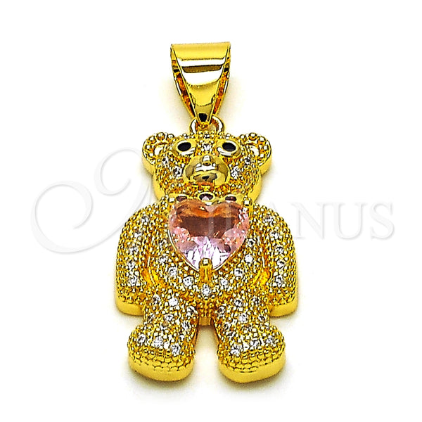 Dije Elegante 05.342.0166.1 Oro Laminado, Diseño de Osito y Corazón, con Rosado Zirconia Cubica and Blanca Micro Pave, Pulido, Tono Dorado