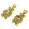 Dije Elegante 05.342.0166.1 Oro Laminado, Diseño de Osito y Corazón, con Rosado Zirconia Cubica and Blanca Micro Pave, Pulido, Tono Dorado