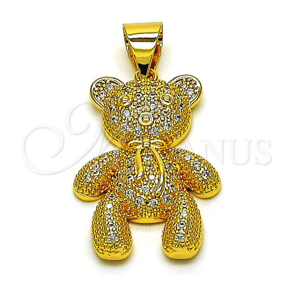 Dije Elegante 05.342.0169 Oro Laminado, Diseño de Osito y Arco, con Blanca Micro Pave, Pulido, Tono Dorado