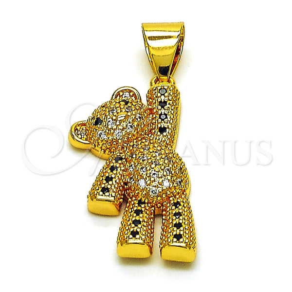 Dije Elegante 05.342.0170 Oro Laminado, Diseño de Osito, con Blanca and Negro Micro Pave, Pulido, Tono Dorado
