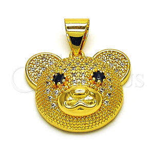Dije Elegante 05.342.0172 Oro Laminado, Diseño de Osito, con Blanca Micro Pave and Negro Zirconia Cubica, Pulido, Tono Dorado