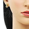 Arete Dormilona 02.342.0267 Oro Laminado, Diseño de Osito, con Blanca and Negro Micro Pave, Pulido, Tono Dorado
