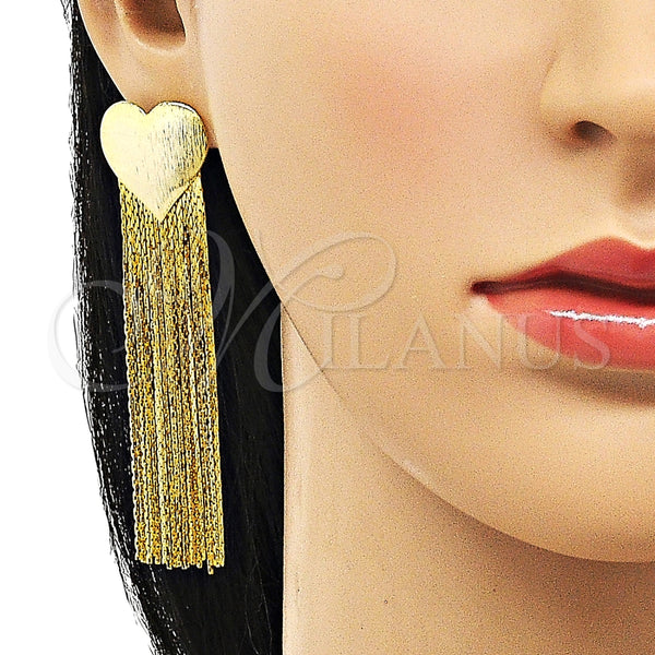 Arete Largo 02.341.0150 Oro Laminado, Diseño de Corazón, Pulido, Tono Dorado