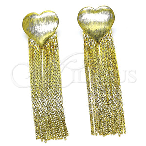Arete Largo 02.341.0150 Oro Laminado, Diseño de Corazón, Pulido, Tono Dorado