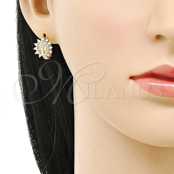 Argolla Huggie 02.213.0545.15 Oro Laminado, Diseño de Virgen Maria, con Blanca Zirconia Cubica, Pulido, Tono Dorado