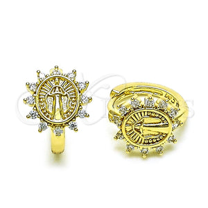 Argolla Huggie 02.213.0545.15 Oro Laminado, Diseño de Virgen Maria, con Blanca Zirconia Cubica, Pulido, Tono Dorado