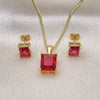 Juego de Arete y Dije de Adulto 10.342.0106.3 Oro Laminado, con Zirconia Cubica Rubi, Pulido, Tono Dorado