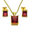 Juego de Arete y Dije de Adulto 10.342.0106.3 Oro Laminado, con Zirconia Cubica Rubi, Pulido, Tono Dorado
