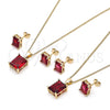 Juego de Arete y Dije de Adulto 10.342.0106.3 Oro Laminado, con Zirconia Cubica Rubi, Pulido, Tono Dorado
