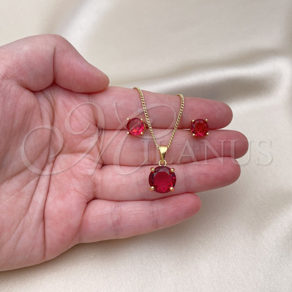 Juego de Arete y Dije de Adulto 10.342.0121 Oro Laminado, con Rubi Zirconia Cubica, Pulido, Tono Dorado