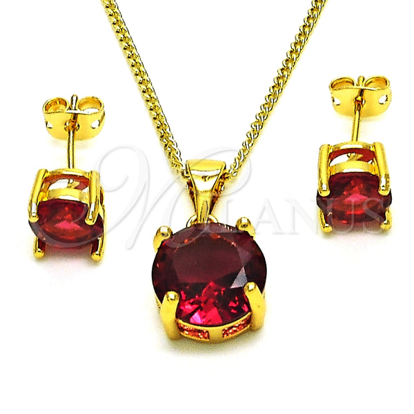 Juego de Arete y Dije de Adulto 10.342.0121 Oro Laminado, con Rubi Zirconia Cubica, Pulido, Tono Dorado