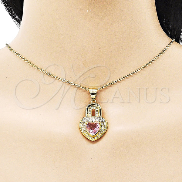 Dije Elegante 05.342.0176 Oro Laminado, Diseño de Corazón, con Blanca Micro Pave and Rosado Zirconia Cubica, Pulido, Tono Dorado