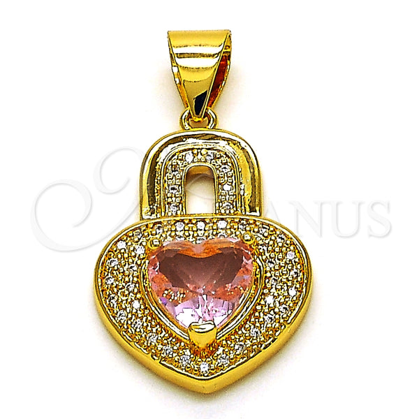 Dije Elegante 05.342.0176 Oro Laminado, Diseño de Corazón, con Blanca Micro Pave and Rosado Zirconia Cubica, Pulido, Tono Dorado