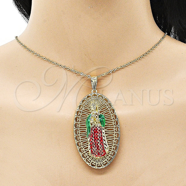Dije Religioso 05.411.0009.1 Oro Laminado, Diseño de Guadalupe, Diamantado, Tres Tonos