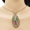Dije Religioso 05.411.0009.1 Oro Laminado, Diseño de Guadalupe, Diamantado, Tres Tonos