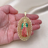Dije Religioso 05.411.0009.1 Oro Laminado, Diseño de Guadalupe, Diamantado, Tres Tonos
