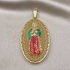 Dije Religioso 05.411.0009.1 Oro Laminado, Diseño de Guadalupe, Diamantado, Tres Tonos