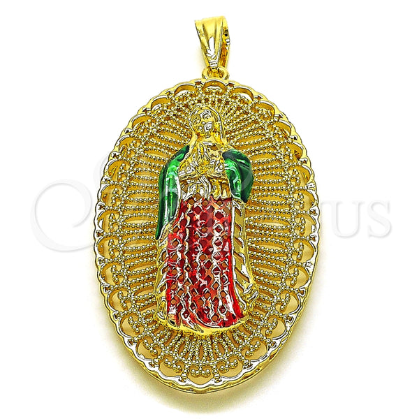 Dije Religioso 05.411.0009.1 Oro Laminado, Diseño de Guadalupe, Diamantado, Tres Tonos