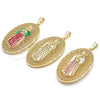 Dije Religioso 05.411.0009.1 Oro Laminado, Diseño de Guadalupe, Diamantado, Tres Tonos