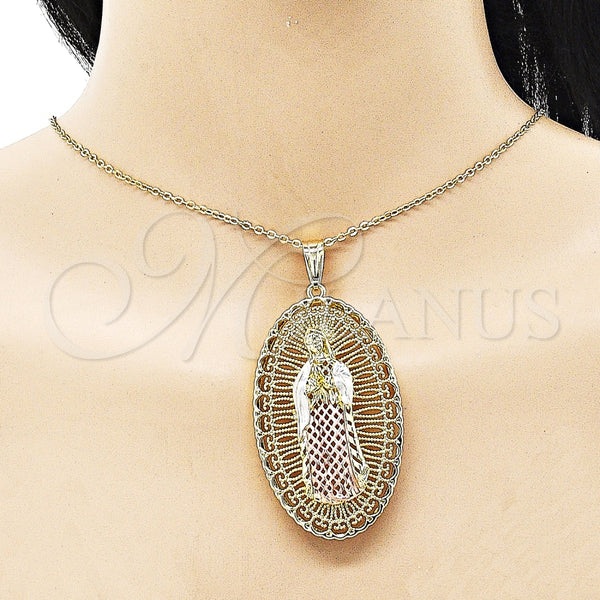 Dije Religioso 05.411.0009.2 Oro Laminado, Diseño de Guadalupe, Diamantado, Tres Tonos