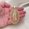 Dije Religioso 05.411.0009.2 Oro Laminado, Diseño de Guadalupe, Diamantado, Tres Tonos