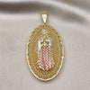 Dije Religioso 05.411.0009.2 Oro Laminado, Diseño de Guadalupe, Diamantado, Tres Tonos