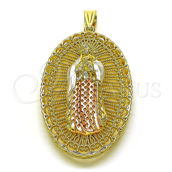 Dije Religioso 05.411.0009.2 Oro Laminado, Diseño de Guadalupe, Diamantado, Tres Tonos