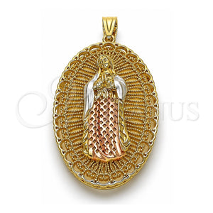 Dije Religioso 05.411.0009.2 Oro Laminado, Diseño de Guadalupe, Diamantado, Tres Tonos