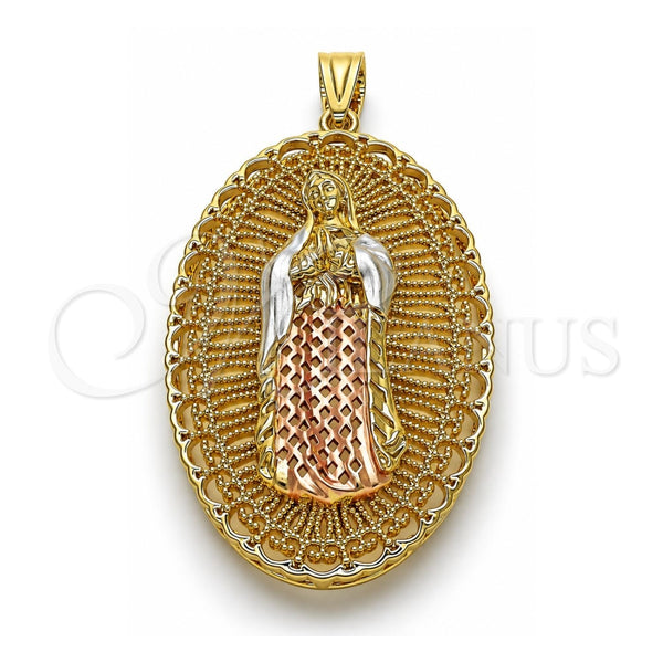 Dije Religioso 05.411.0009.2 Oro Laminado, Diseño de Guadalupe, Diamantado, Tres Tonos