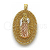 Dije Religioso 05.411.0009.2 Oro Laminado, Diseño de Guadalupe, Diamantado, Tres Tonos