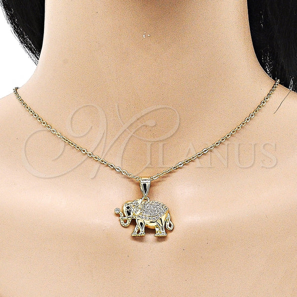 Dije Elegante 05.411.0010 Oro Laminado, Diseño de Elefante, con Blanca and Negro Micro Pave, Pulido, Tono Dorado