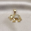 Dije Elegante 05.411.0010 Oro Laminado, Diseño de Elefante, con Blanca and Negro Micro Pave, Pulido, Tono Dorado