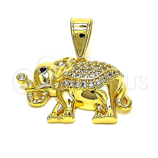 Dije Elegante 05.411.0010 Oro Laminado, Diseño de Elefante, con Blanca and Negro Micro Pave, Pulido, Tono Dorado