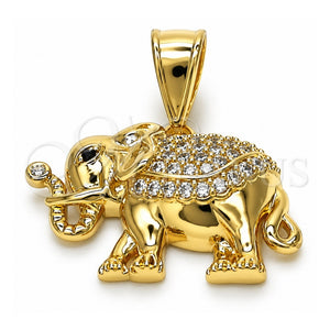 Dije Elegante 05.411.0010 Oro Laminado, Diseño de Elefante, con Blanca and Negro Micro Pave, Pulido, Tono Dorado