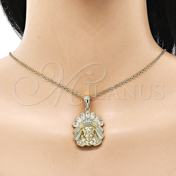 Dije Religioso 05.411.0016 Oro Laminado, Diseño de Jesus, con Blanca Zirconia Cubica, Pulido, Tono Dorado
