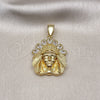 Dije Religioso 05.411.0016 Oro Laminado, Diseño de Jesus, con Blanca Zirconia Cubica, Pulido, Tono Dorado