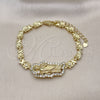 Pulsera Solida 03.411.0004.08 Oro Laminado, Diseño de San Judas y Besos y Abrazos, con Blanca Zirconia Cubica, Pulido, Tono Dorado (07 MM Thickness, 8 Inches Length)