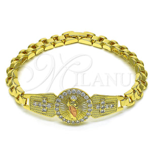 Pulsera Solida 03.411.0005.08 Oro Laminado, Diseño de San Judas y Cruz, con Blanca Zirconia Cubica, Pulido, Tres Tonos (08 MM Thickness, 8 Inches Length)