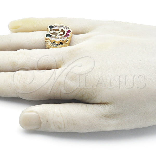 Anillo de Hombre 01.210.0156.10 Oro Laminado, Diseño de Crucifijo, con Multicolor Zirconia Cubica, Pulido, Tono Dorado (Size 10)