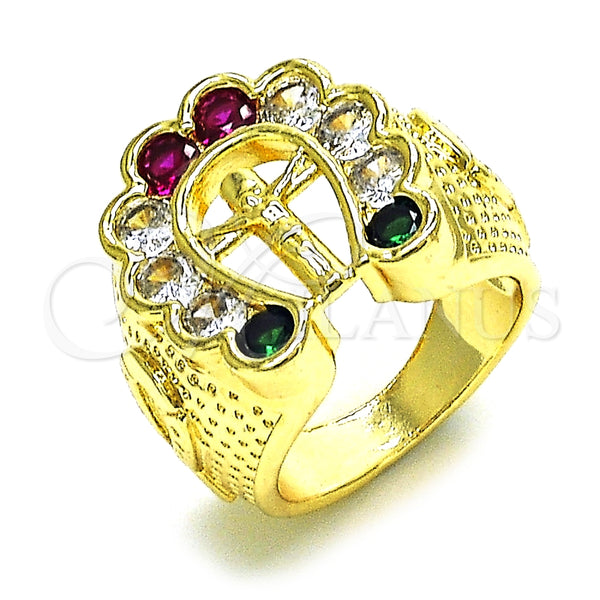 Anillo de Hombre 01.210.0156.10 Oro Laminado, Diseño de Crucifijo, con Multicolor Zirconia Cubica, Pulido, Tono Dorado (Size 10)