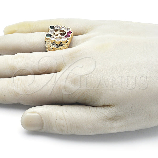Anillo de Hombre 01.210.0157.09 Oro Laminado, Diseño de Águila, con Multicolor Zirconia Cubica, Pulido, Tono Dorado (Size 9)