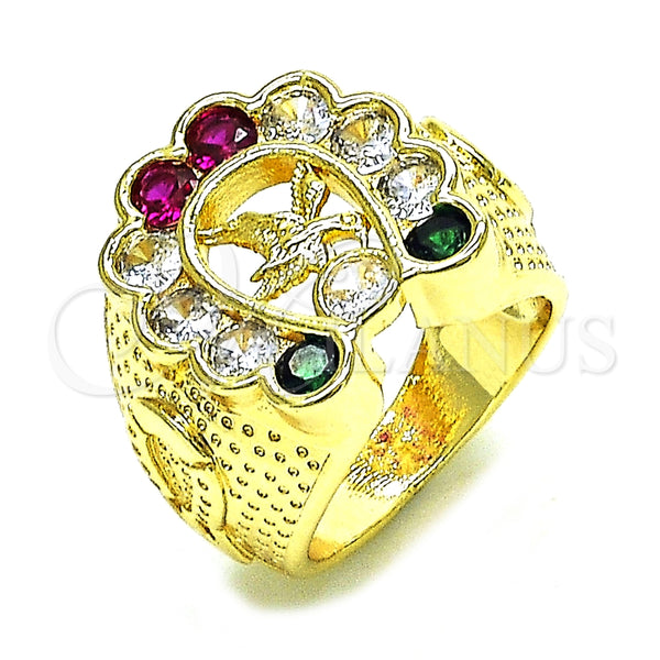 Anillo de Hombre 01.210.0157.09 Oro Laminado, Diseño de Águila, con Multicolor Zirconia Cubica, Pulido, Tono Dorado (Size 9)